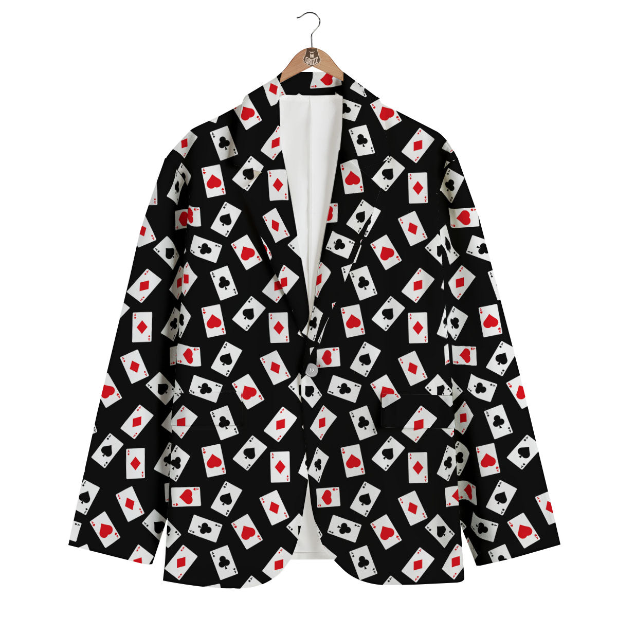 Casino Card Red And Black Print Pattern Men's Blazer-grizzshop