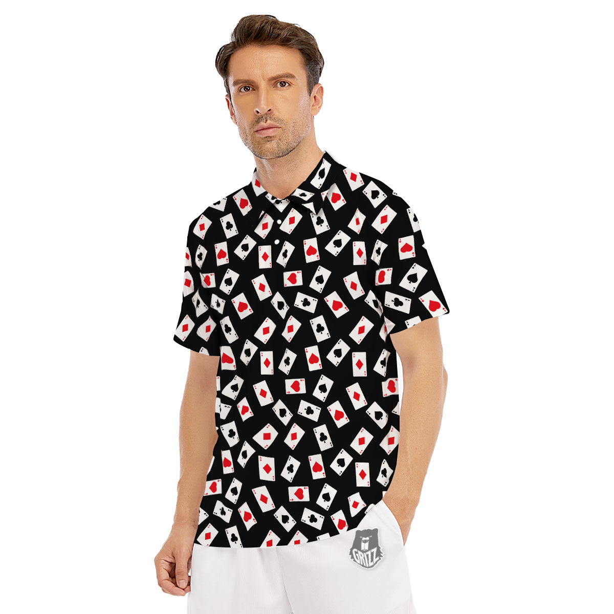 Casino Card Red And Black Print Pattern Men's Golf Shirts-grizzshop