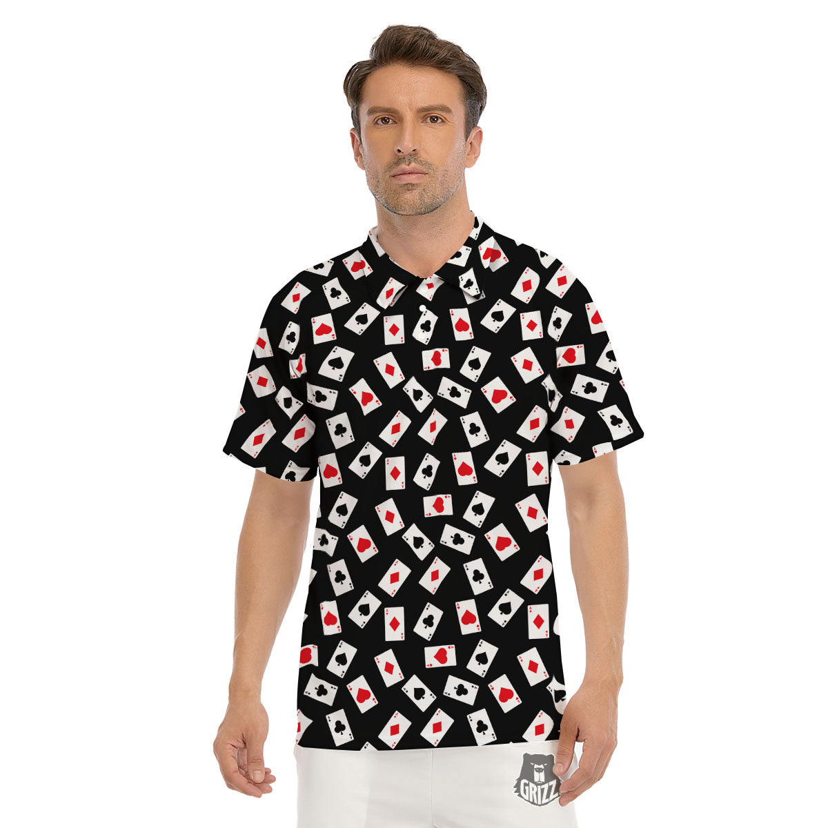 Casino Card Red And Black Print Pattern Men's Golf Shirts-grizzshop
