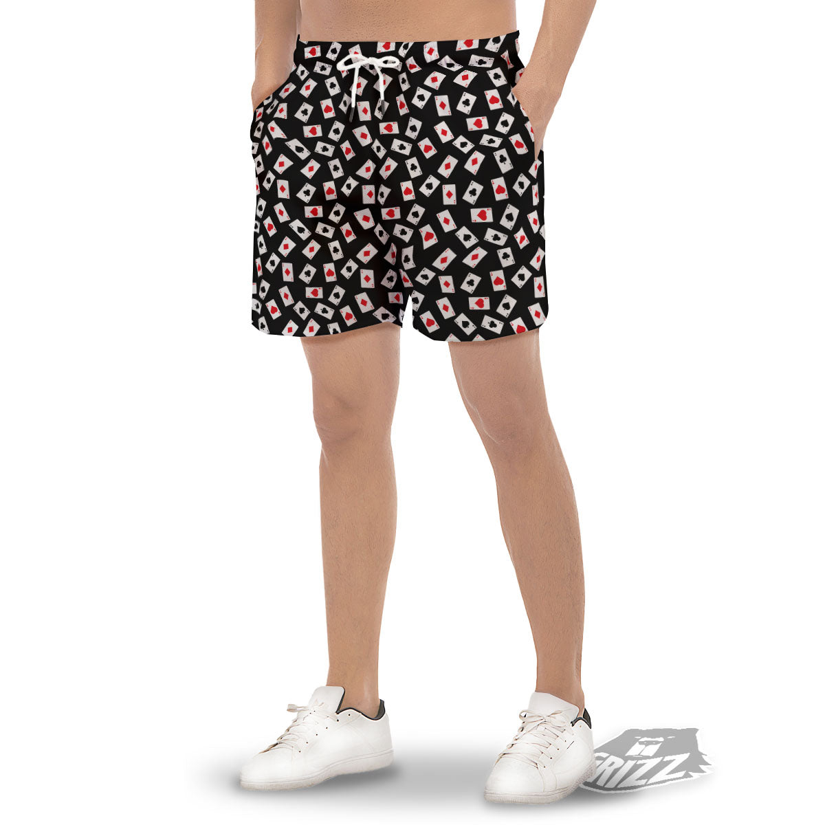 Casino Card Red And Black Print Pattern Men's Gym Shorts-grizzshop