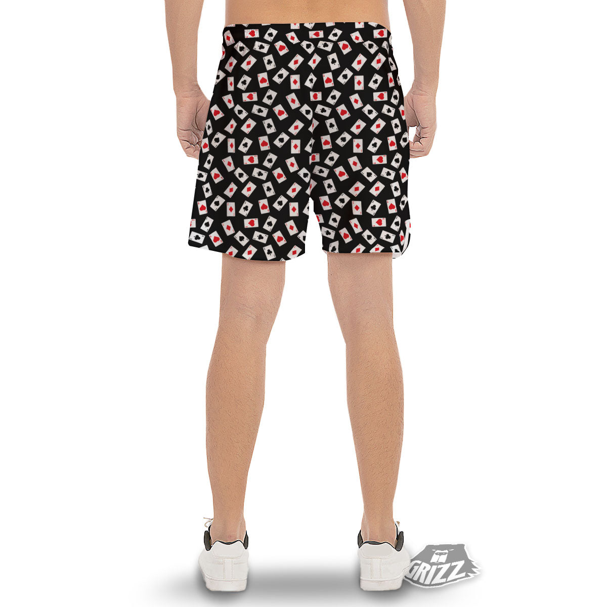 Casino Card Red And Black Print Pattern Men's Gym Shorts-grizzshop