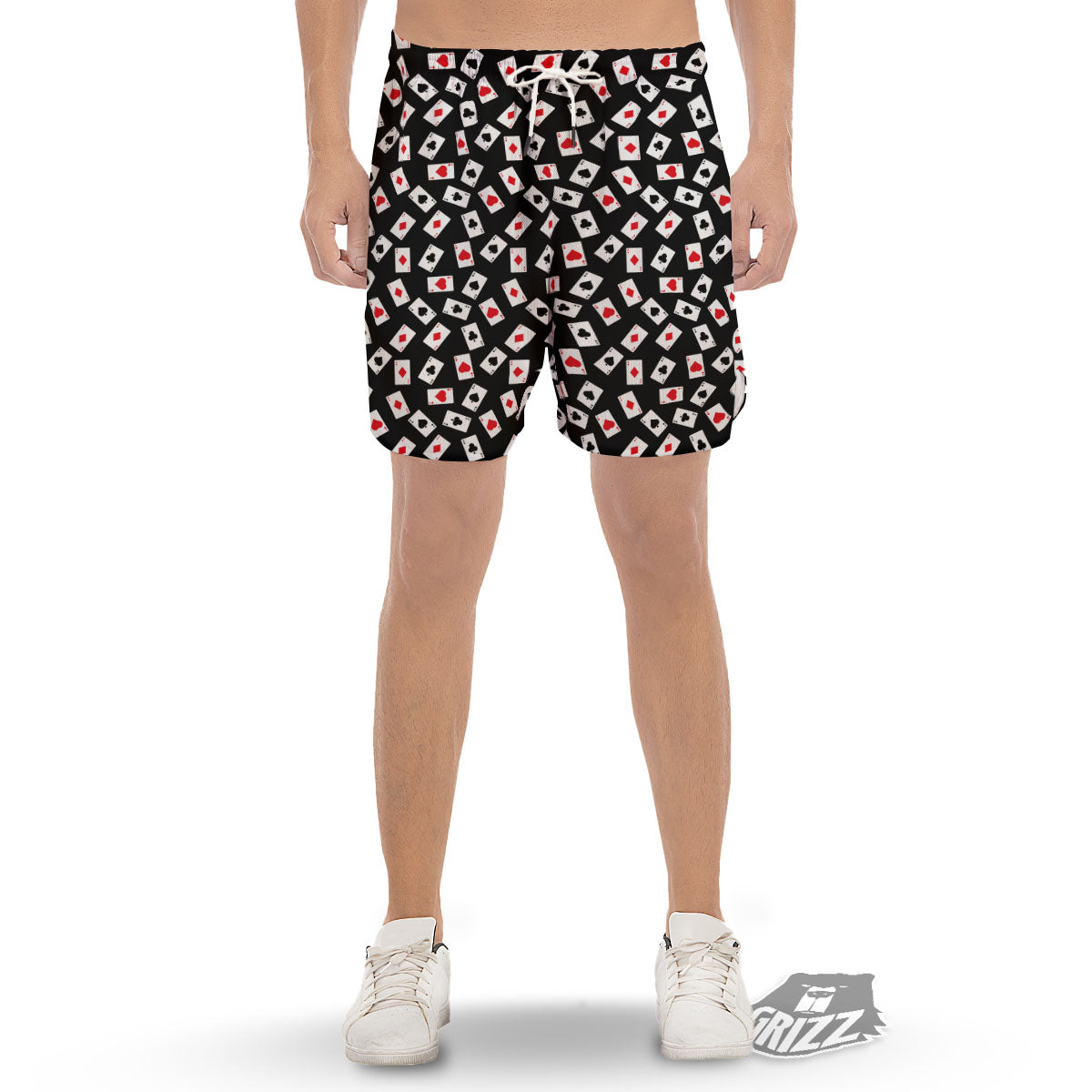Casino Card Red And Black Print Pattern Men's Gym Shorts-grizzshop