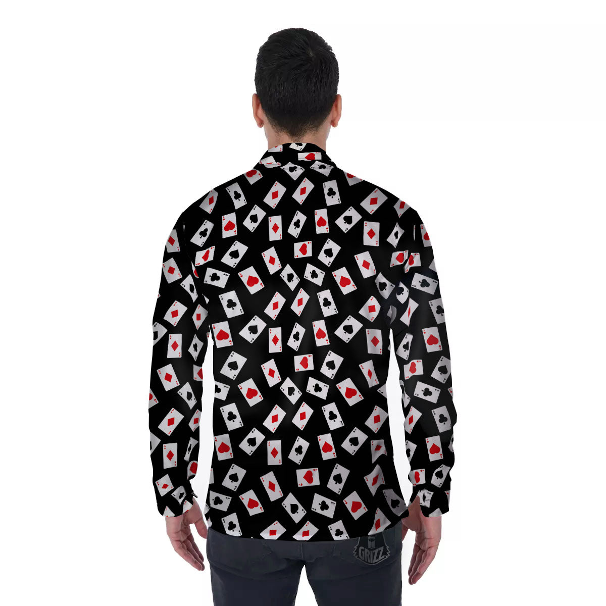 Casino Card Red And Black Print Pattern Men's Long Sleeve Shirts-grizzshop