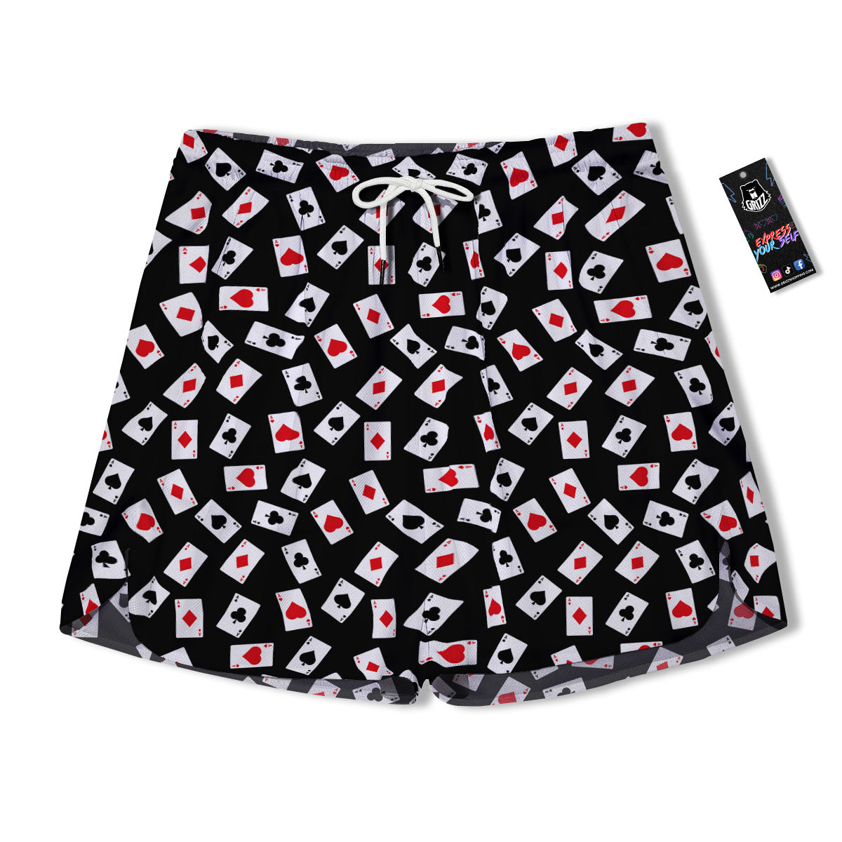 Casino Card Red And Black Print Pattern Men's Running Shorts-grizzshop