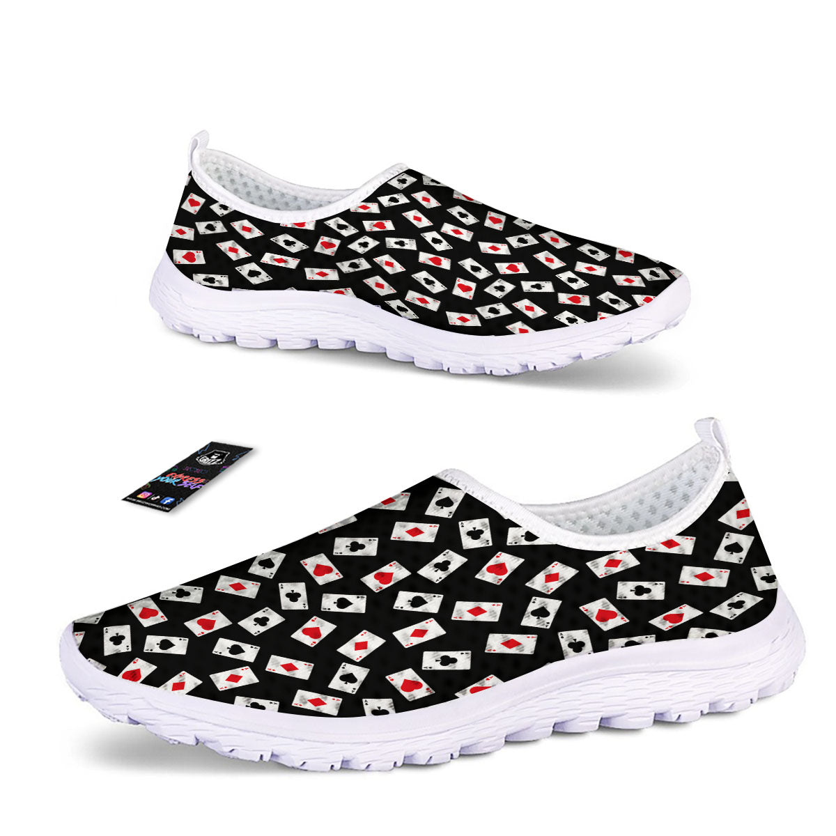 Casino Card Red And Black Print Pattern Nurse Shoes-grizzshop