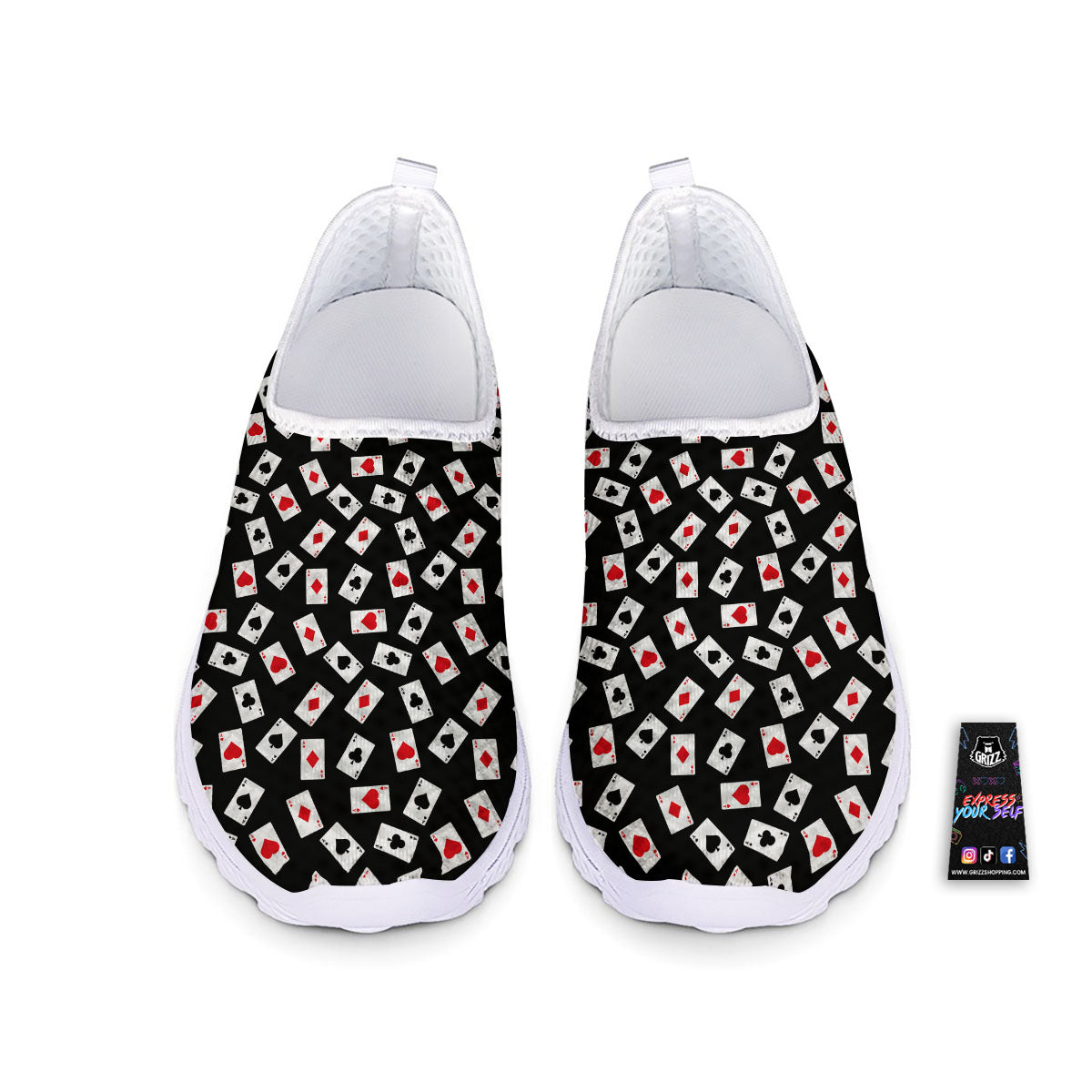 Casino Card Red And Black Print Pattern Nurse Shoes-grizzshop