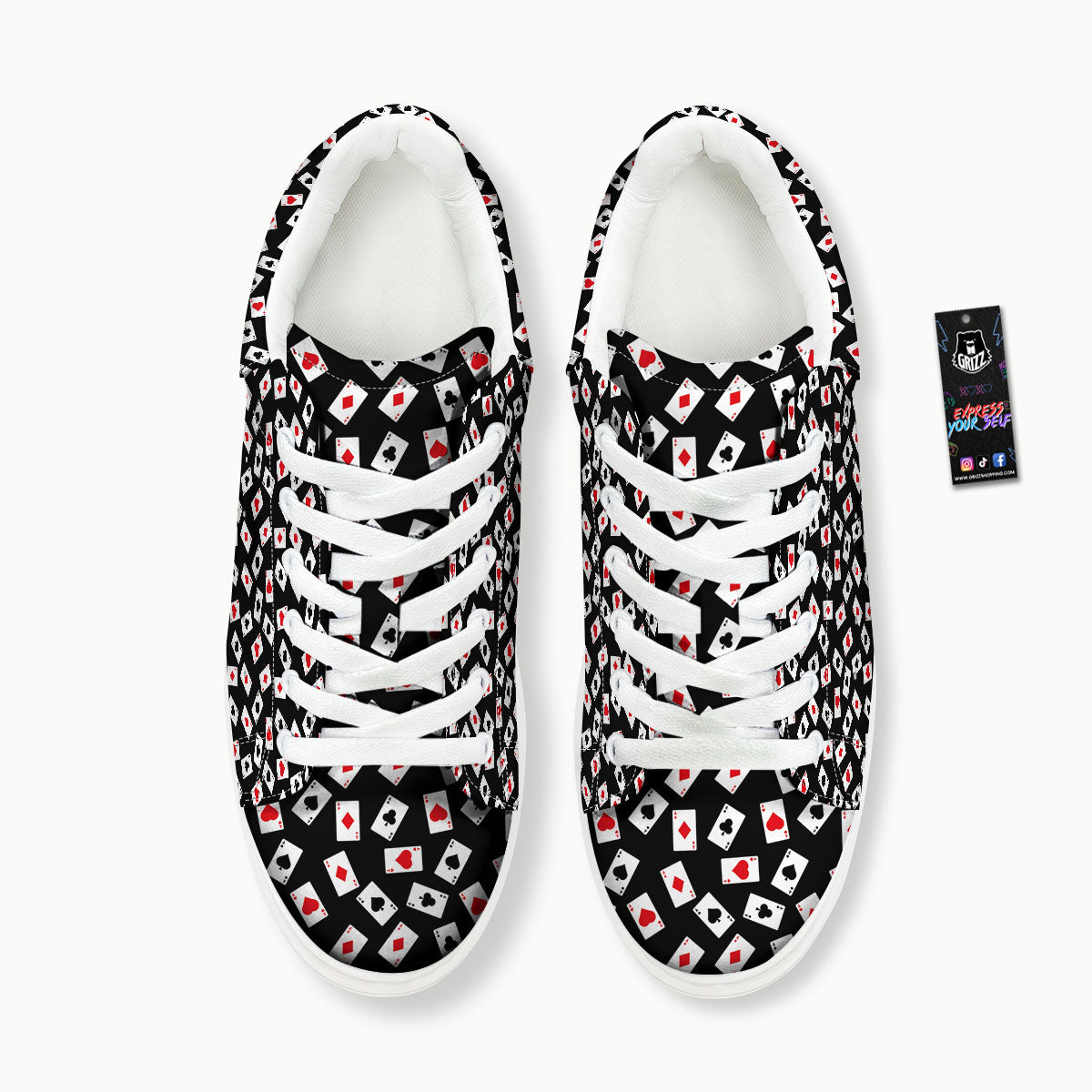 Casino Card Red And Black Print Pattern Platform Shoes-grizzshop