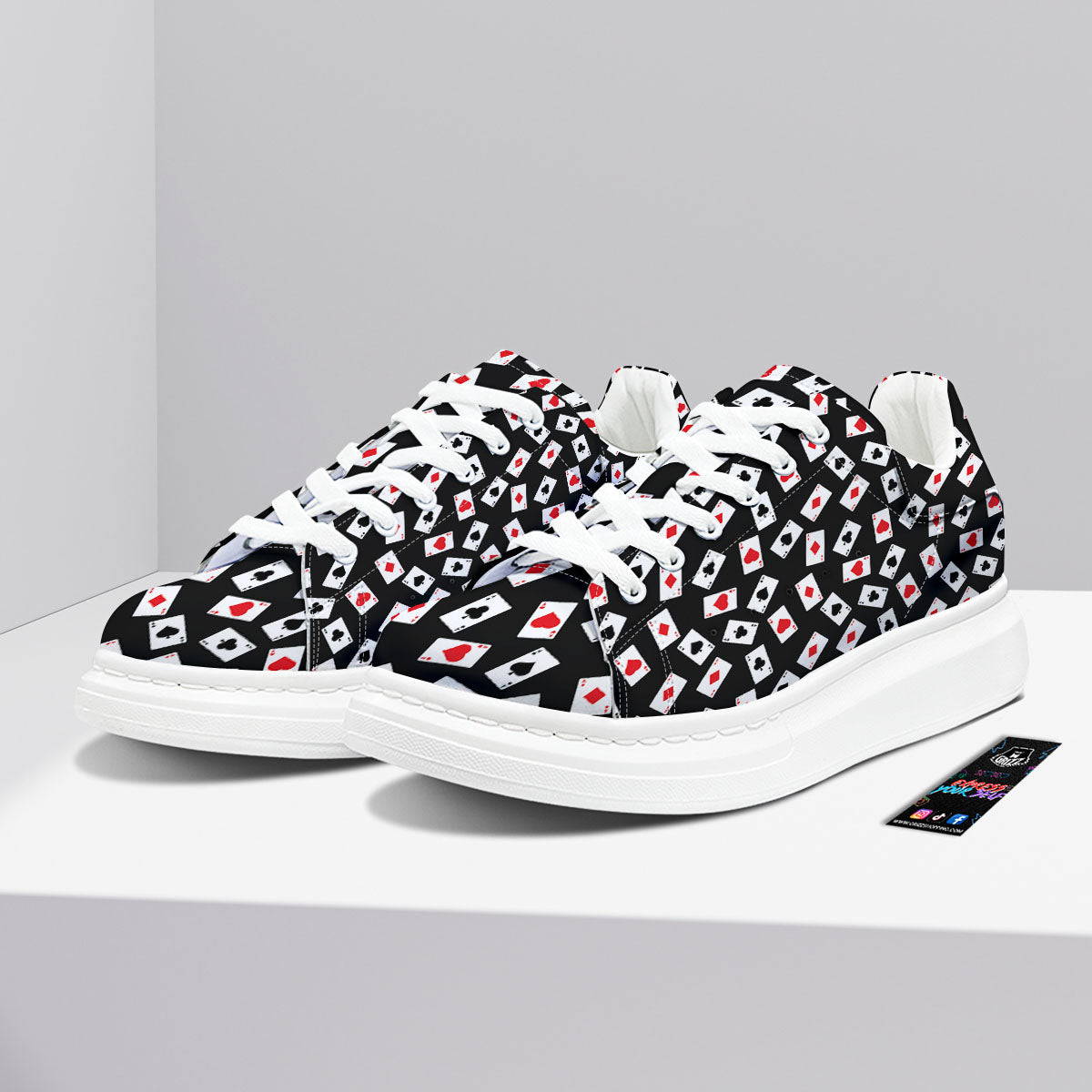 Casino Card Red And Black Print Pattern Platform Shoes-grizzshop