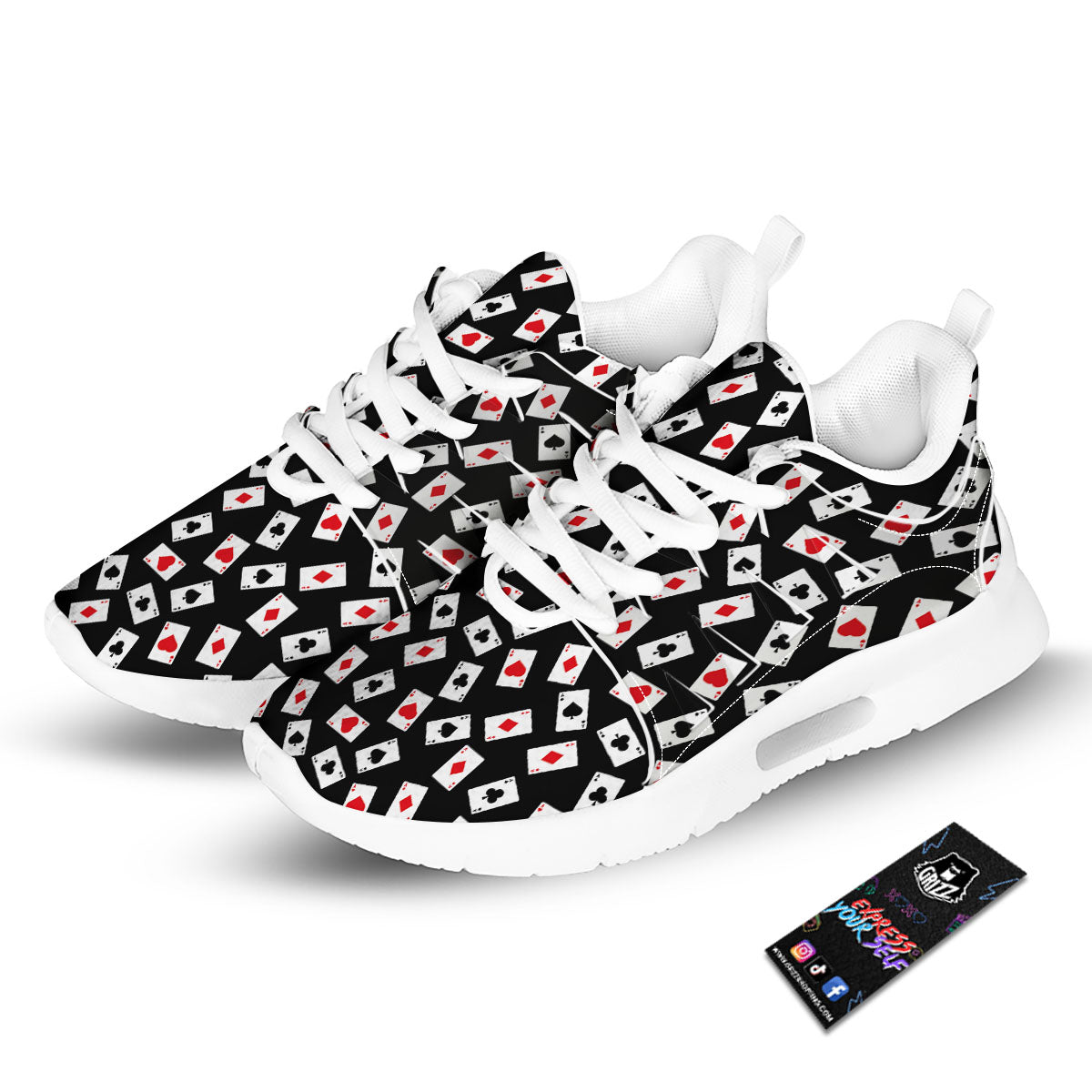 Casino Card Red And Black Print Pattern Tennis Shoes-grizzshop