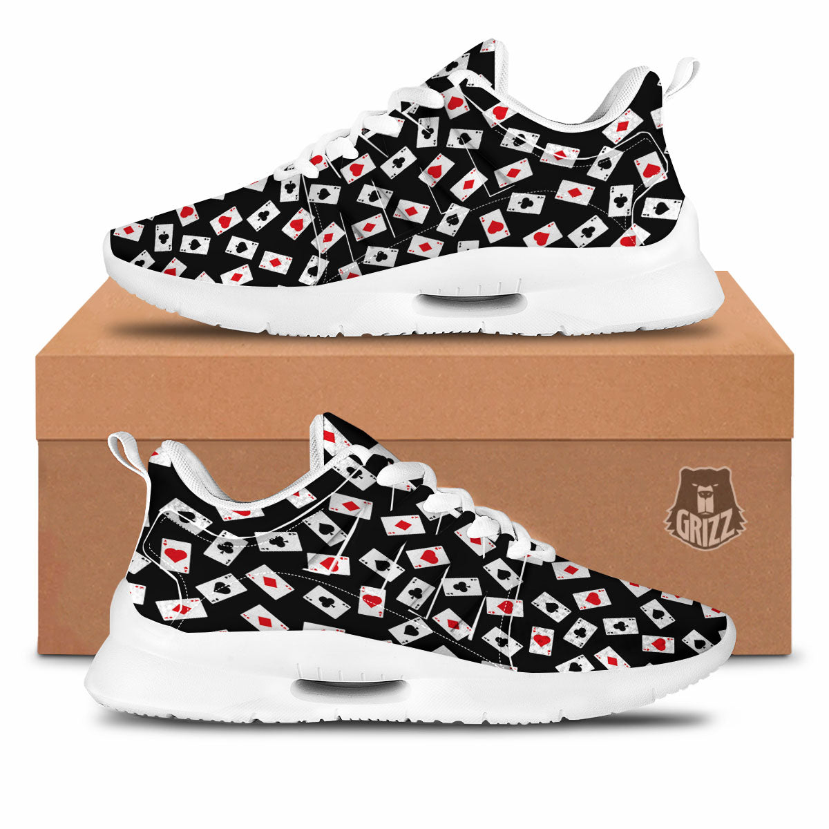 Casino Card Red And Black Print Pattern Tennis Shoes-grizzshop
