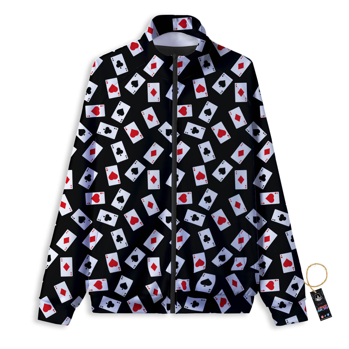 Casino Card Red And Black Print Pattern Track Jacket-grizzshop