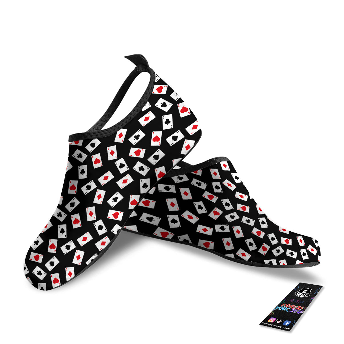 Casino Card Red And Black Print Pattern Water Shoes-grizzshop