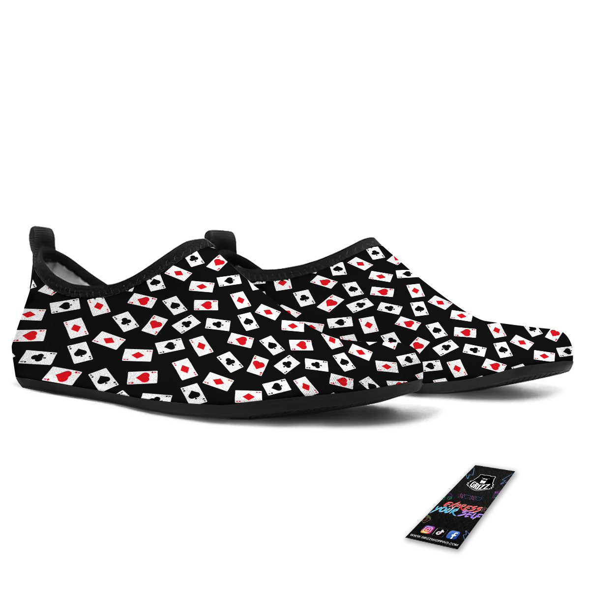 Casino Card Red And Black Print Pattern Water Shoes-grizzshop