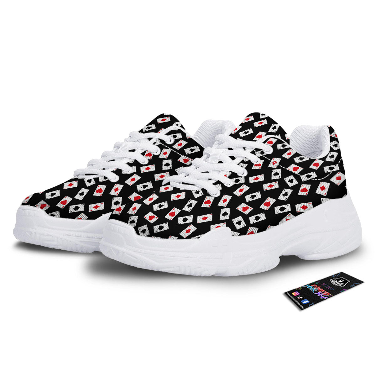 Casino Card Red And Black Print Pattern White Chunky Shoes-grizzshop