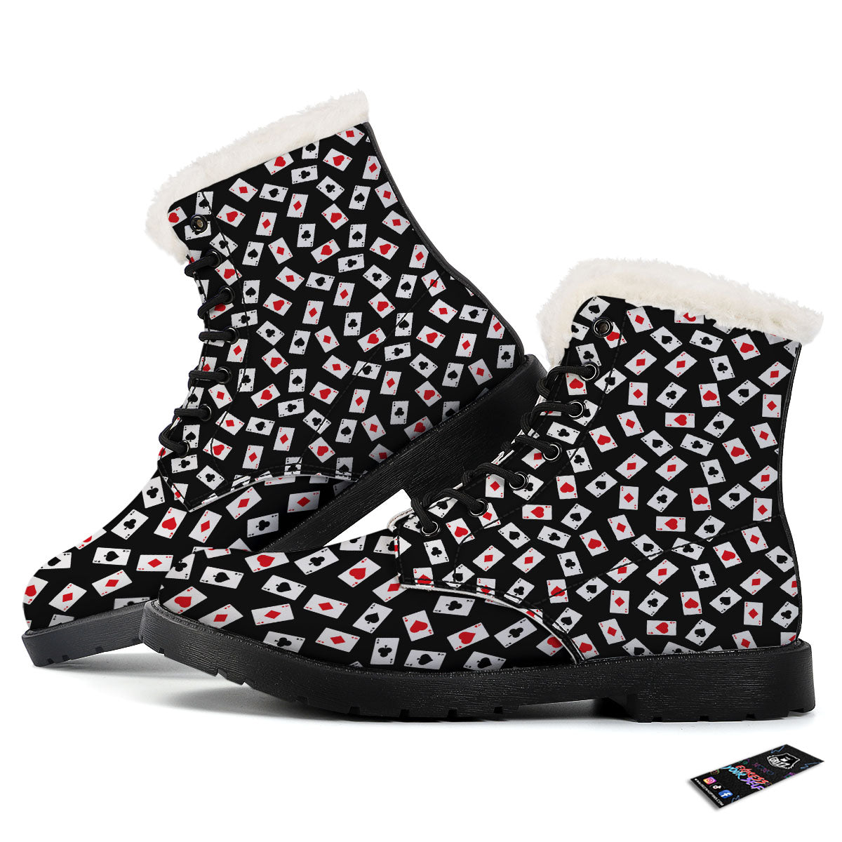 Casino Card Red And Black Print Pattern Winter Boots-grizzshop