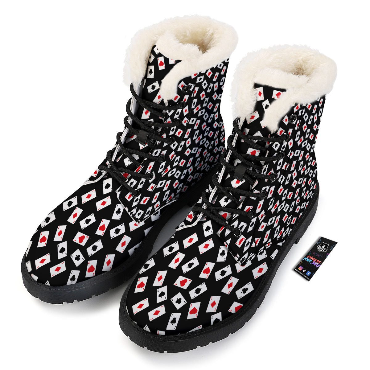 Casino Card Red And Black Print Pattern Winter Boots-grizzshop