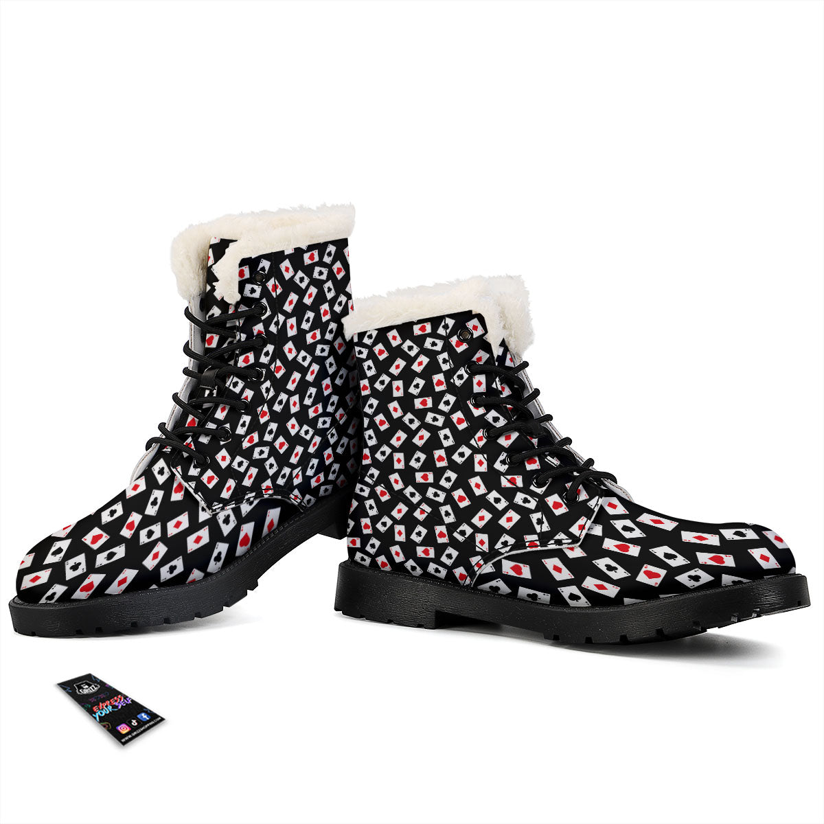 Casino Card Red And Black Print Pattern Winter Boots-grizzshop