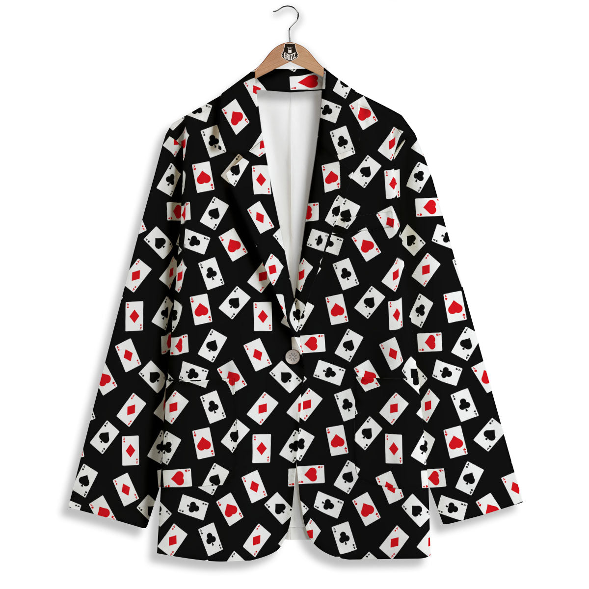 Casino Card Red And Black Print Pattern Women's Blazer-grizzshop