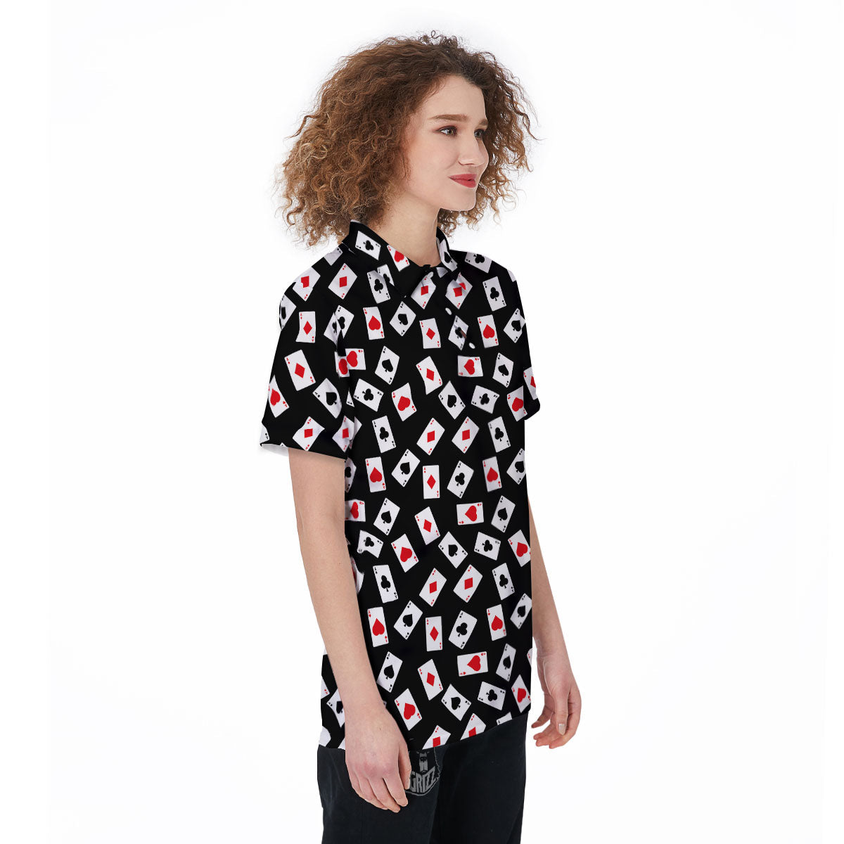 Casino Card Red And Black Print Pattern Women's Golf Shirts-grizzshop