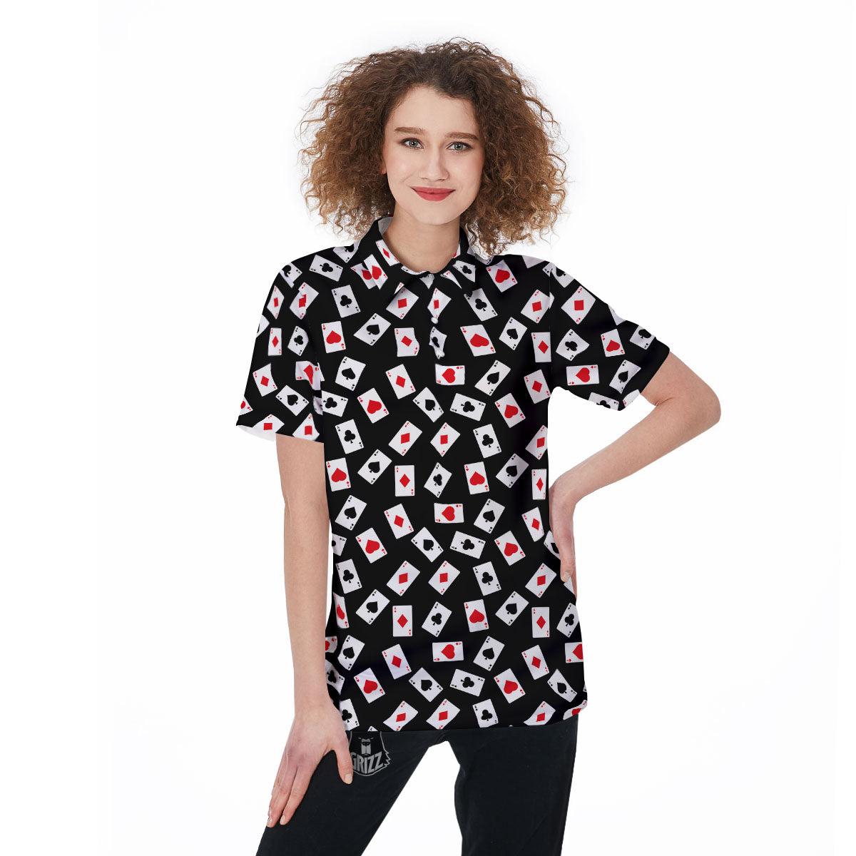 Casino Card Red And Black Print Pattern Women's Golf Shirts-grizzshop