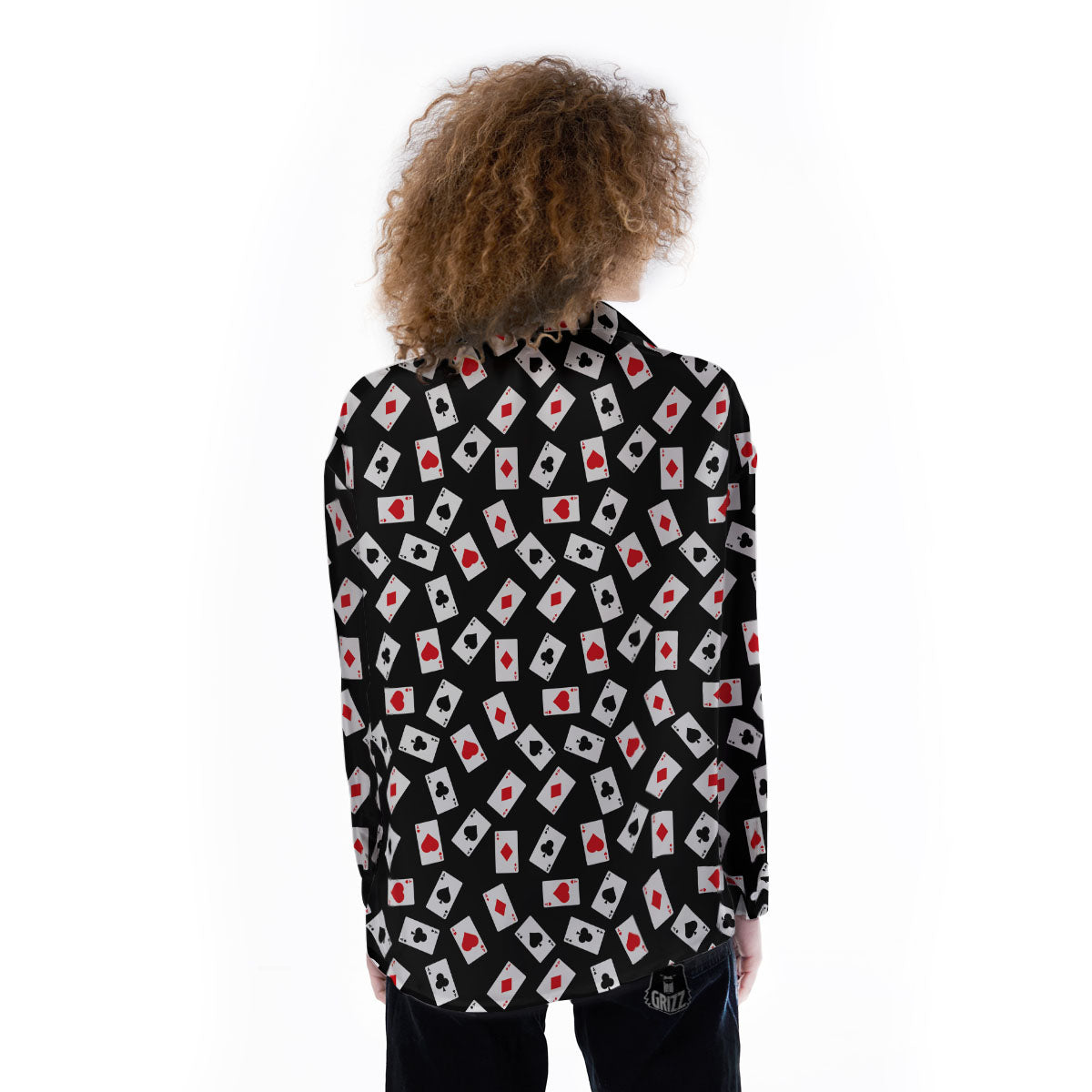 Casino Card Red And Black Print Pattern Women's Long Sleeve Shirts-grizzshop