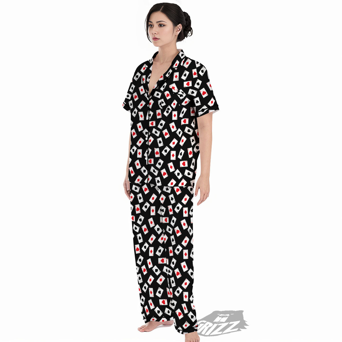 Casino Card Red And Black Print Pattern Women's Pajamas Set-grizzshop
