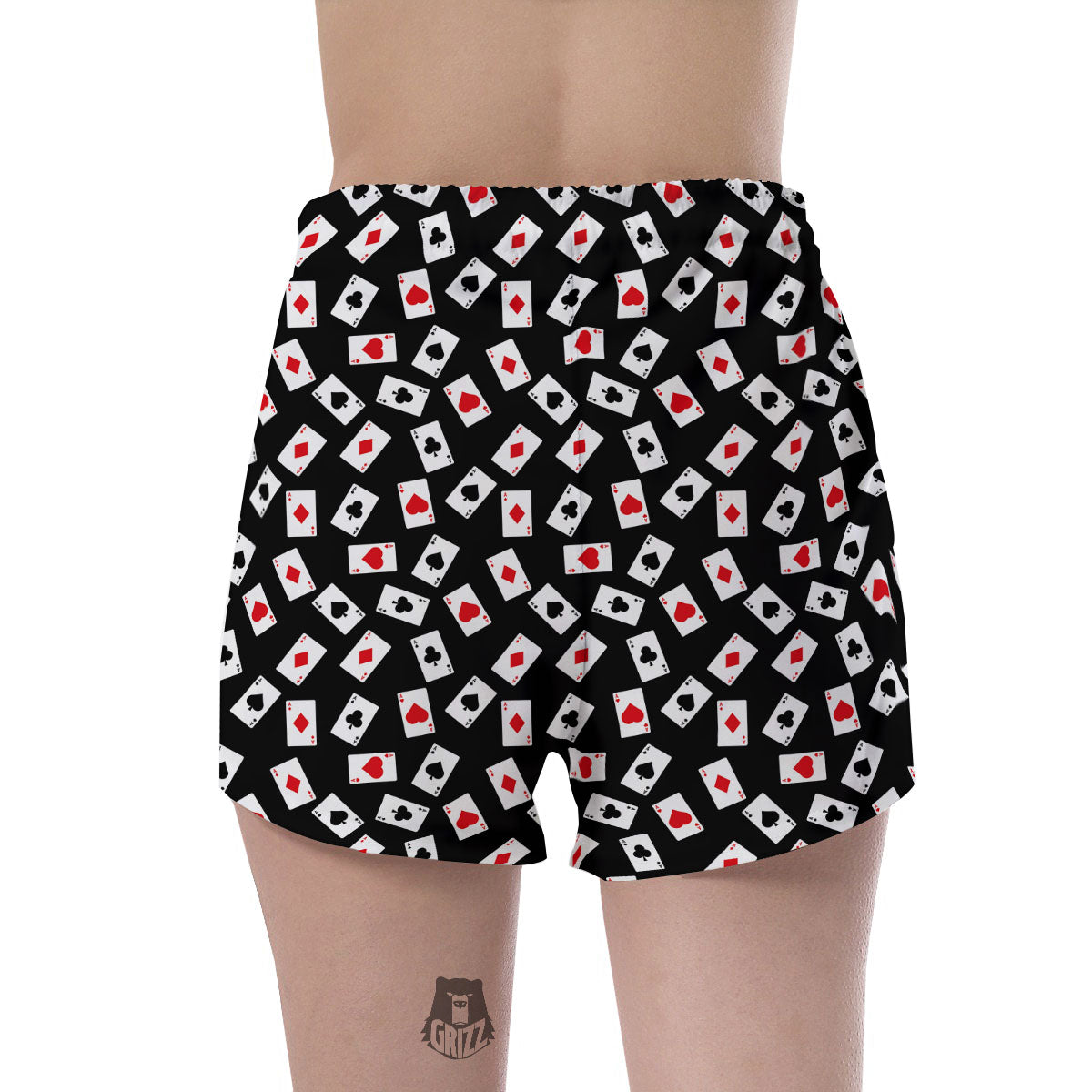 Casino Card Red And Black Print Pattern Women's Shorts-grizzshop