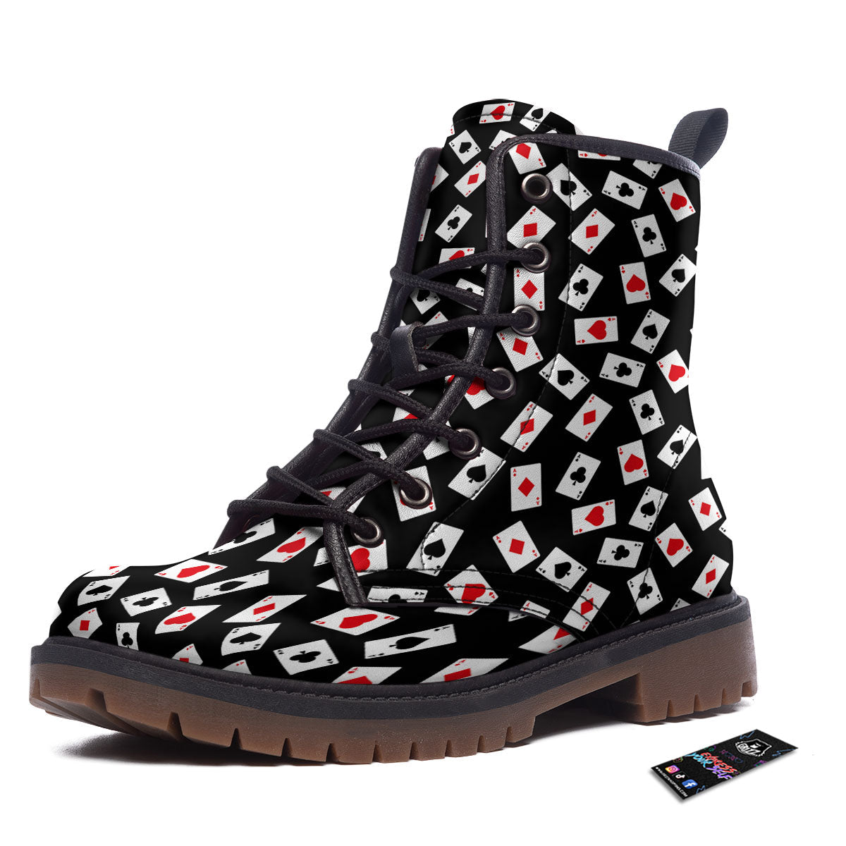 Casino Card Red And Black Print Pattern Work Boots-grizzshop