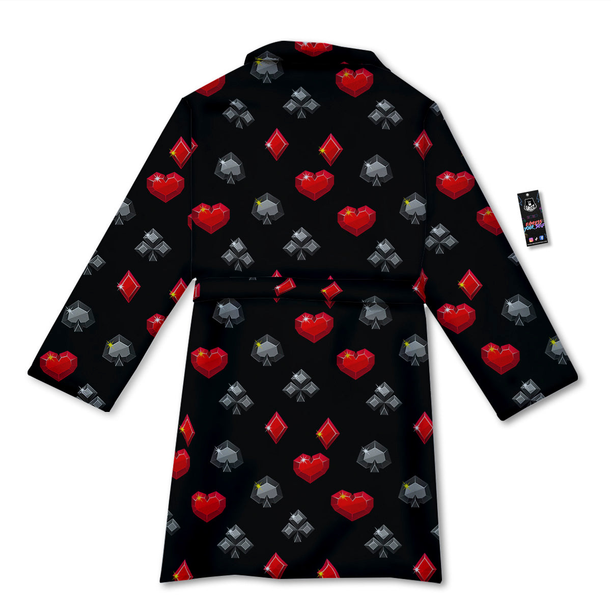 Casino Card Suits Red Black Print Pattern Bathrobe-grizzshop