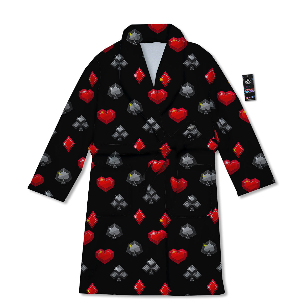 Casino Card Suits Red Black Print Pattern Bathrobe-grizzshop