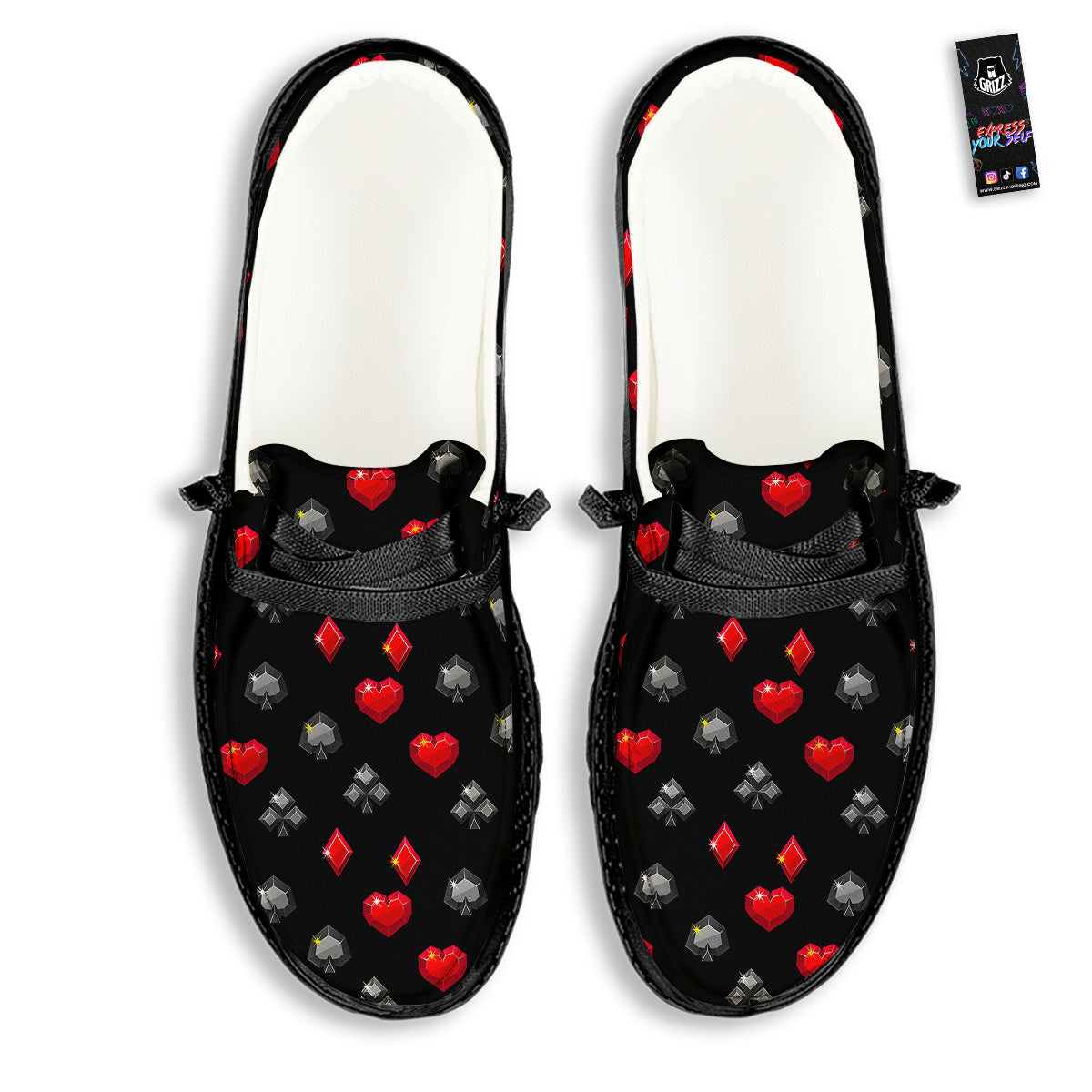 Casino Card Suits Red Black Print Pattern Black Loafers-grizzshop