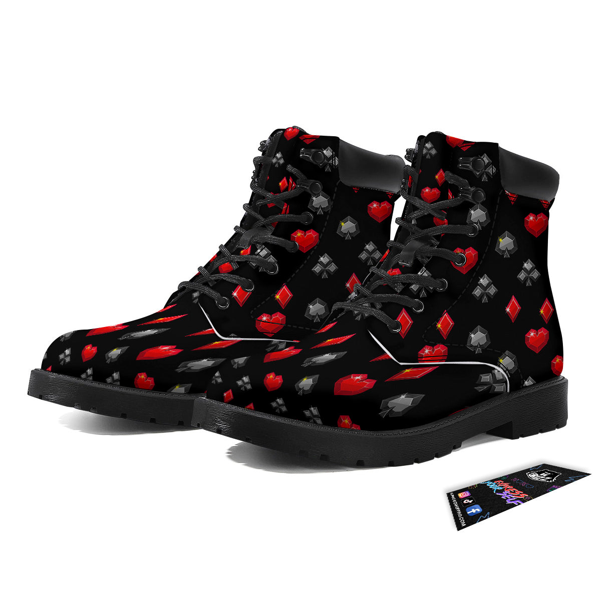 Casino Card Suits Red Black Print Pattern Boots-grizzshop
