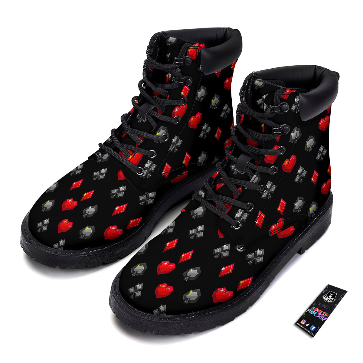 Casino Card Suits Red Black Print Pattern Boots-grizzshop