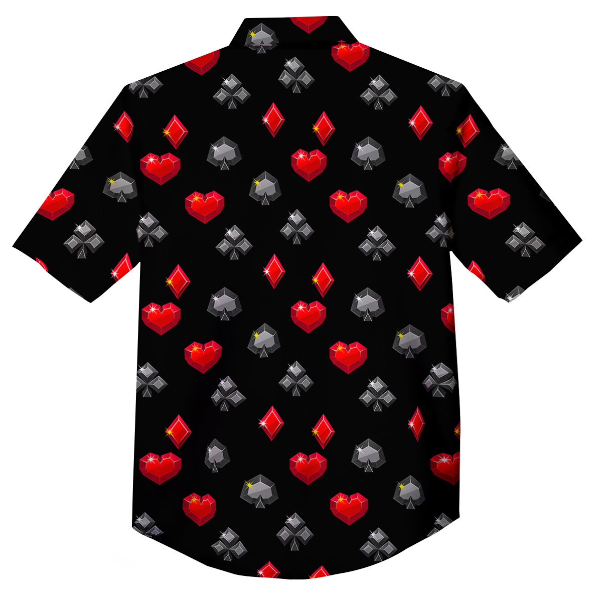 Casino Card Suits Red Black Print Pattern Button Up Shirt-grizzshop