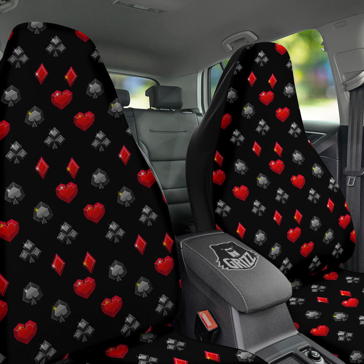 Casino Card Suits Red Black Print Pattern Car Seat Covers-grizzshop