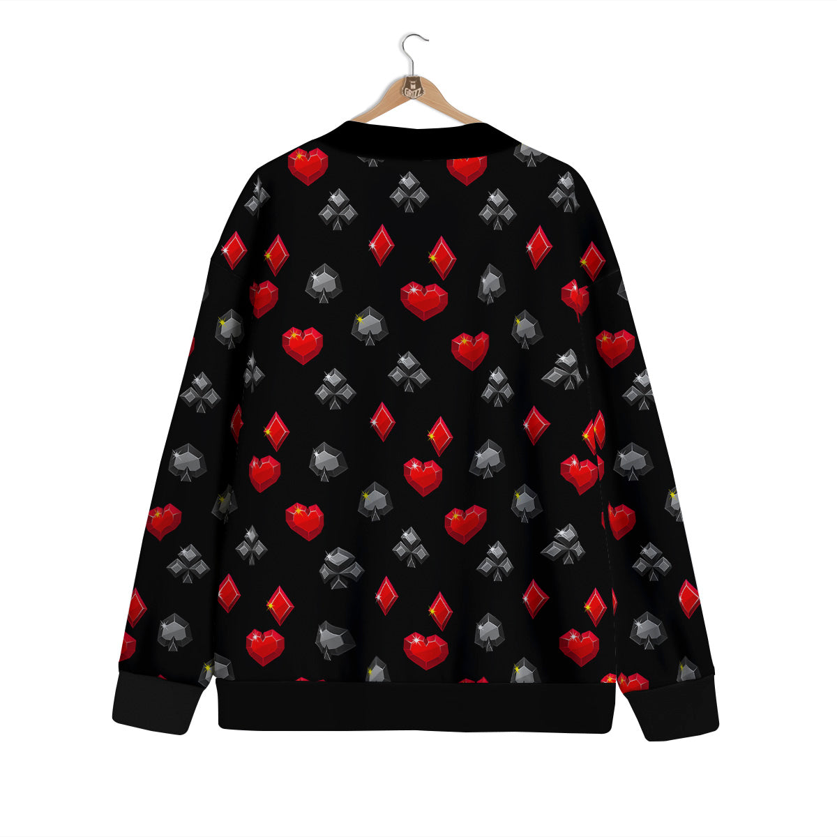 Casino Card Suits Red Black Print Pattern Cardigan-grizzshop