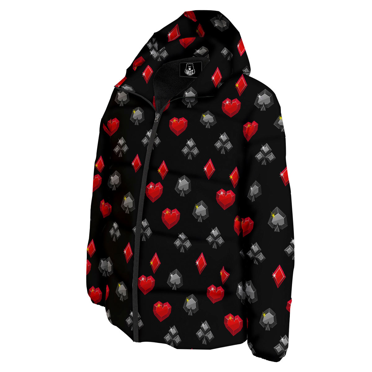 Casino Card Suits Red Black Print Pattern Down Jacket-grizzshop