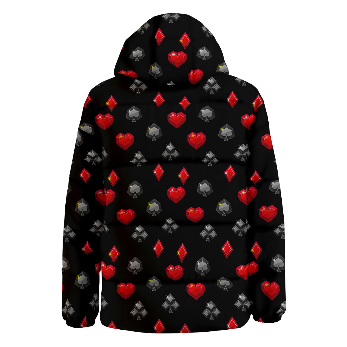 Casino Card Suits Red Black Print Pattern Down Jacket-grizzshop