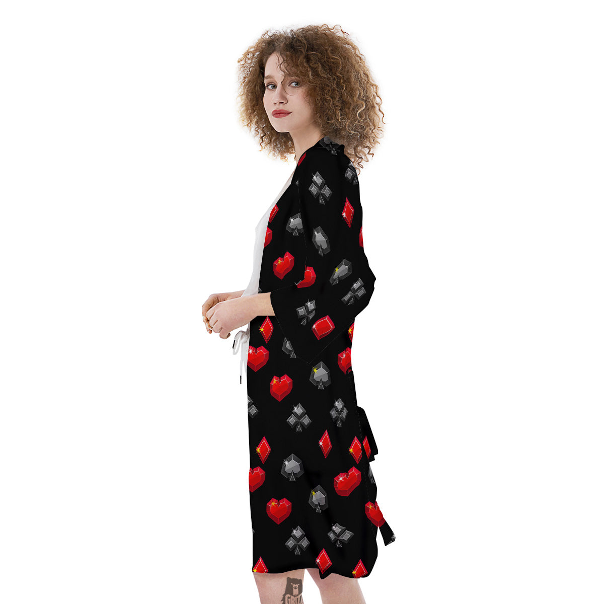 Casino Card Suits Red Black Print Pattern Kimono-grizzshop