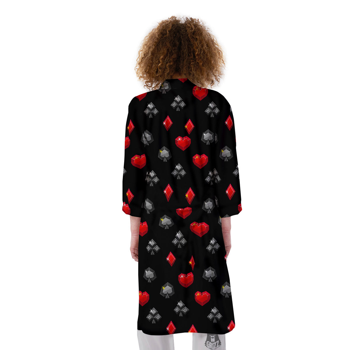Casino Card Suits Red Black Print Pattern Kimono-grizzshop