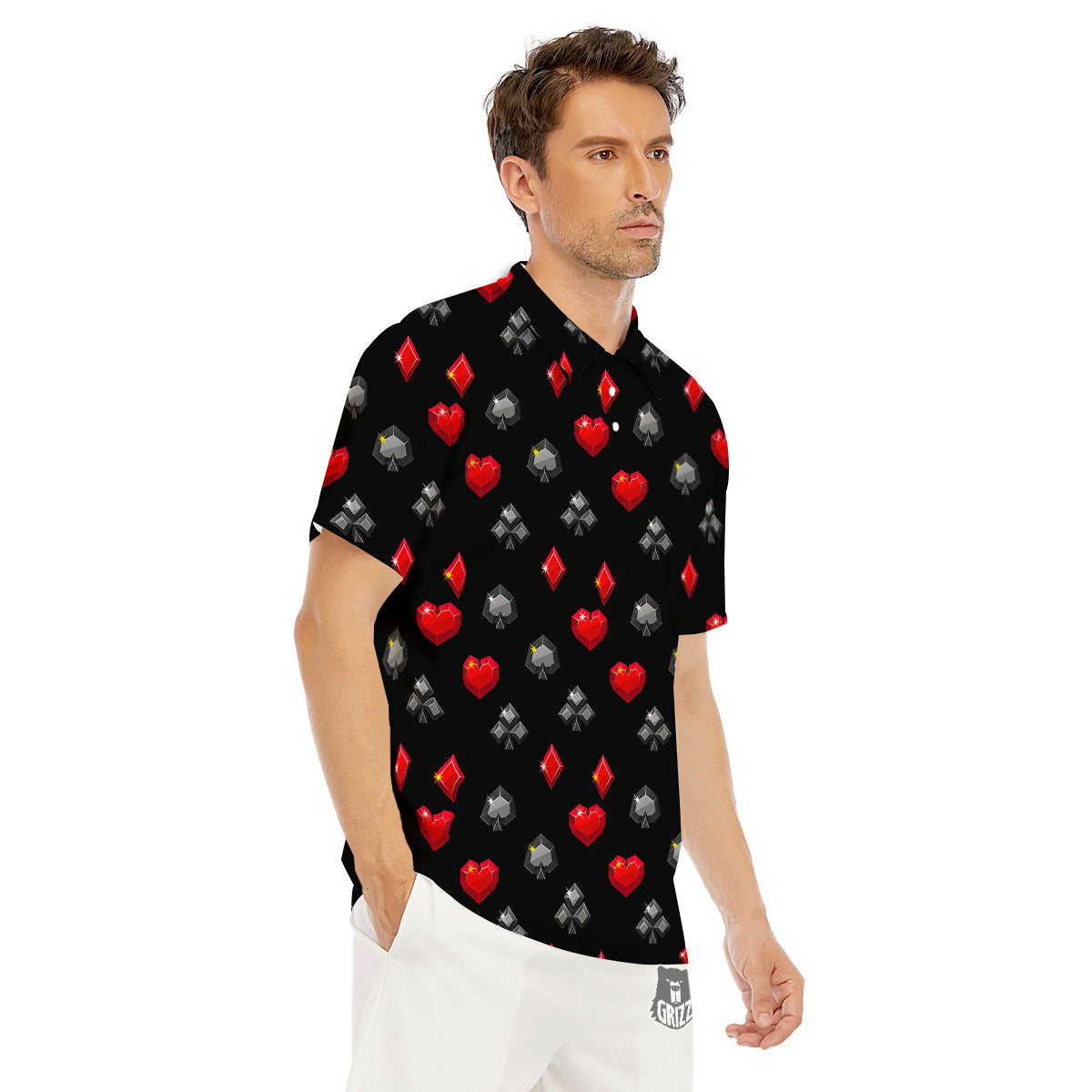 Casino Card Suits Red Black Print Pattern Men's Golf Shirts-grizzshop