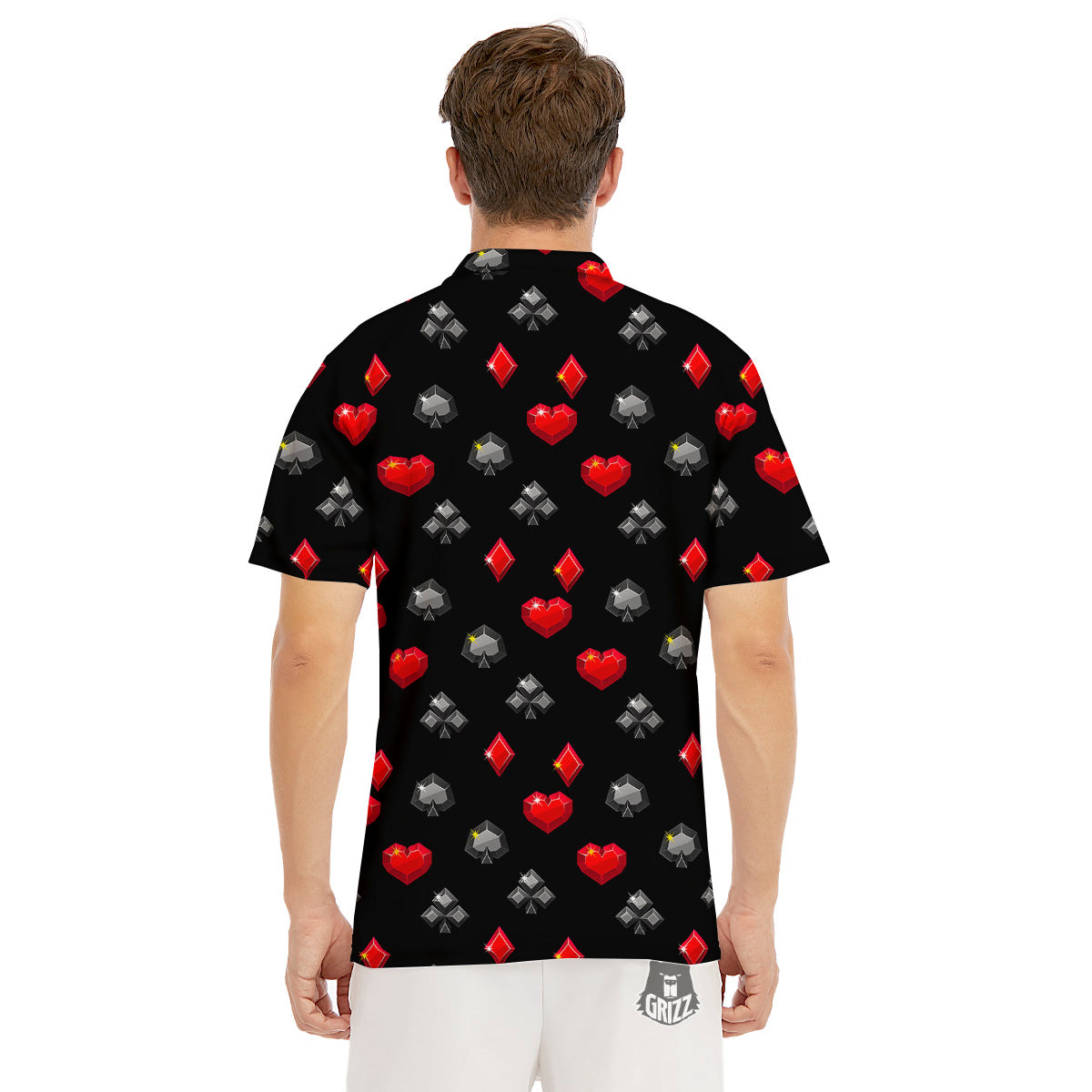 Casino Card Suits Red Black Print Pattern Men's Golf Shirts-grizzshop