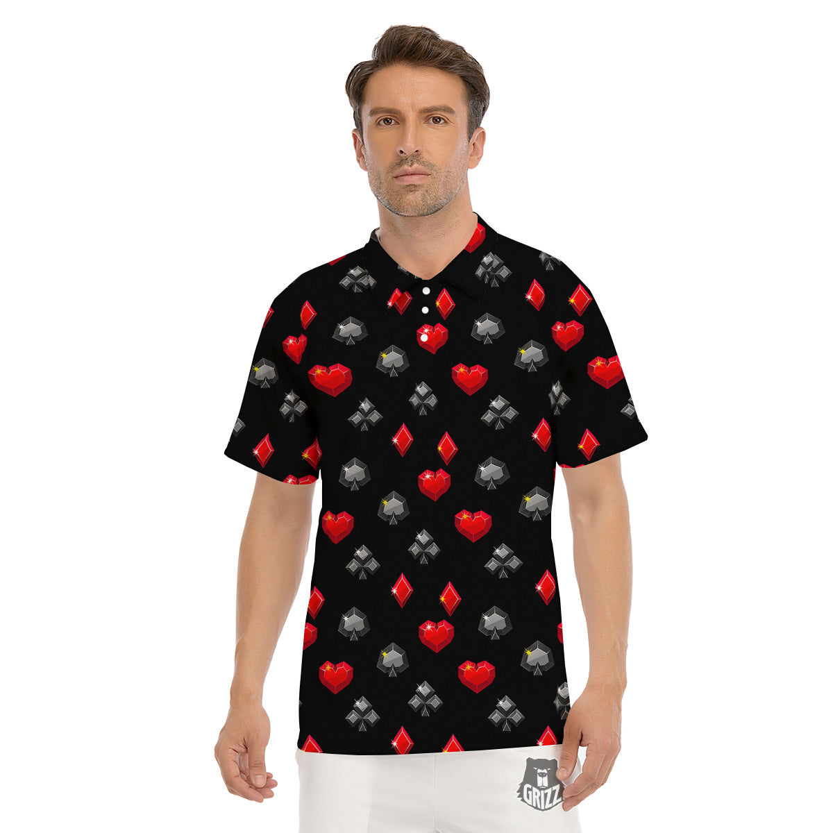 Casino Card Suits Red Black Print Pattern Men's Golf Shirts-grizzshop