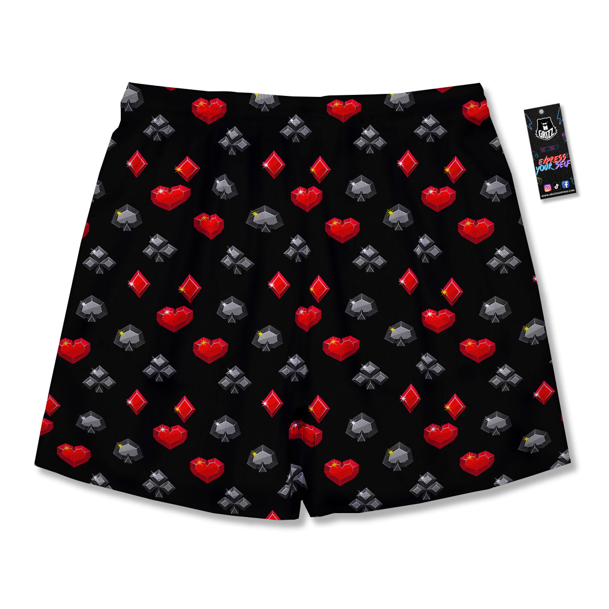 Casino Card Suits Red Black Print Pattern Men's Running Shorts-grizzshop