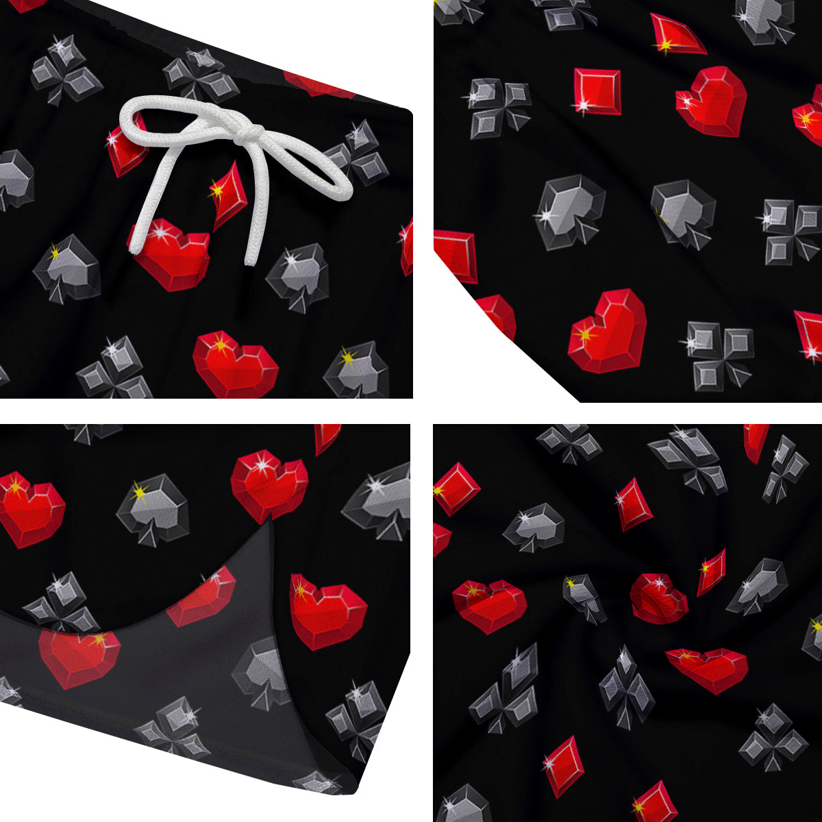 Casino Card Suits Red Black Print Pattern Men's Running Shorts-grizzshop