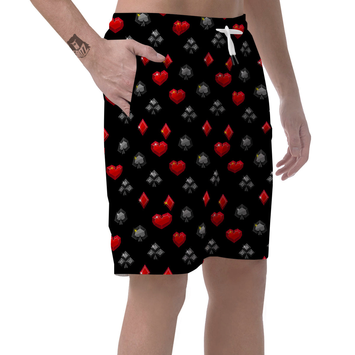 Casino Card Suits Red Black Print Pattern Men's Shorts-grizzshop