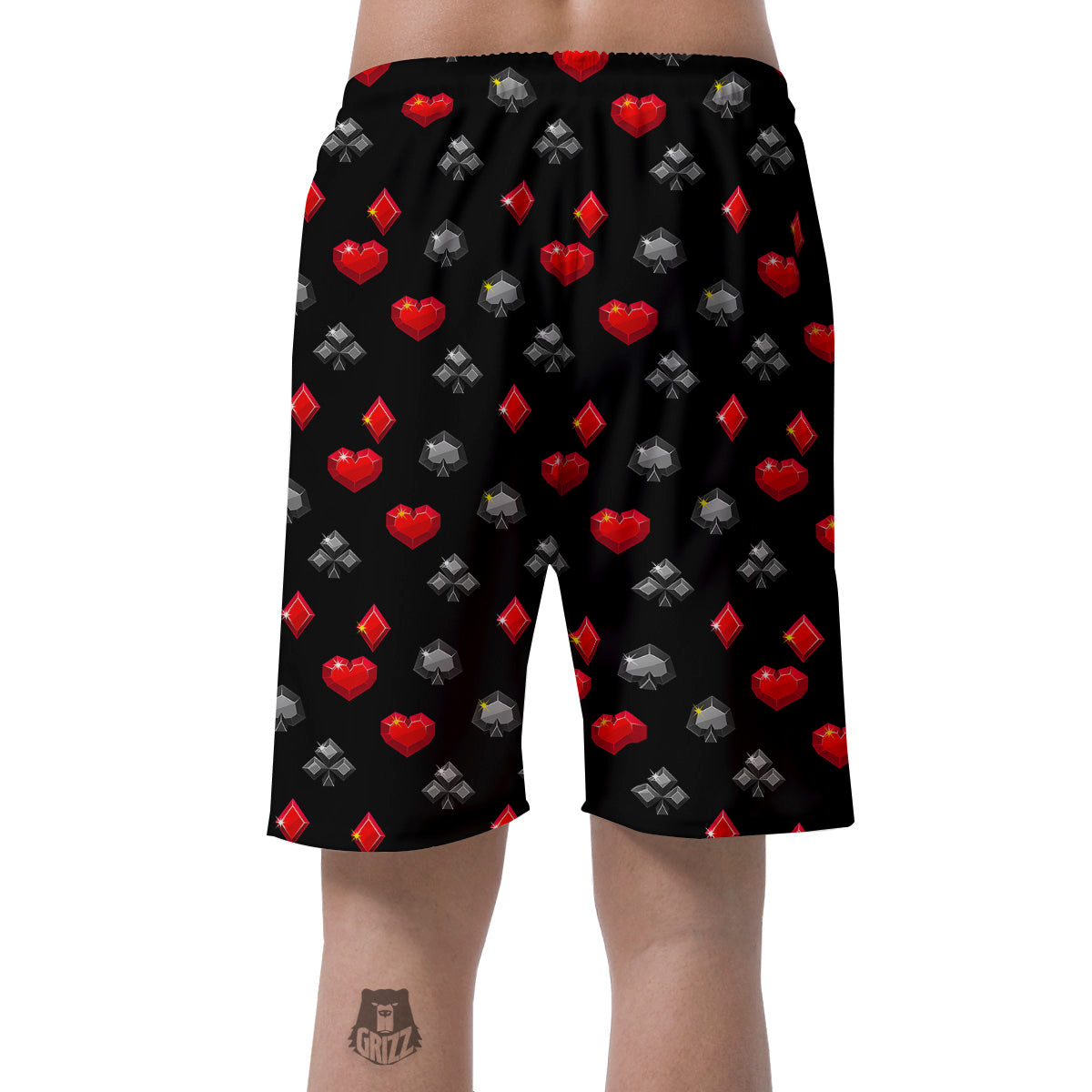 Casino Card Suits Red Black Print Pattern Men's Shorts-grizzshop