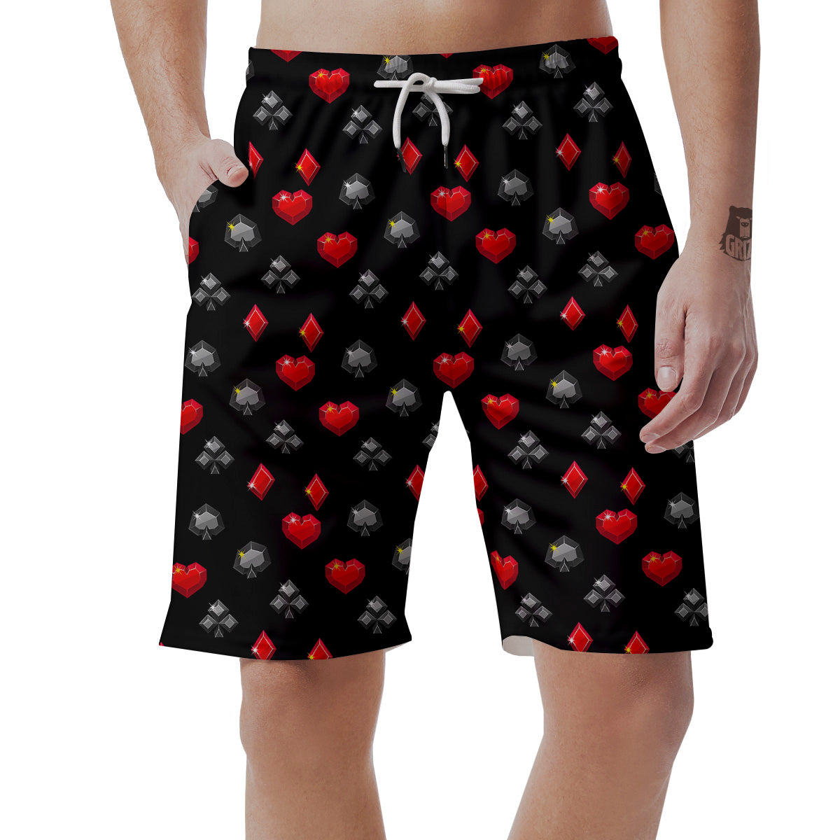 Casino Card Suits Red Black Print Pattern Men's Shorts-grizzshop