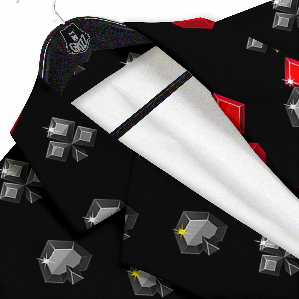 Casino Card Suits Red Black Print Pattern Men's Sport Coat-grizzshop