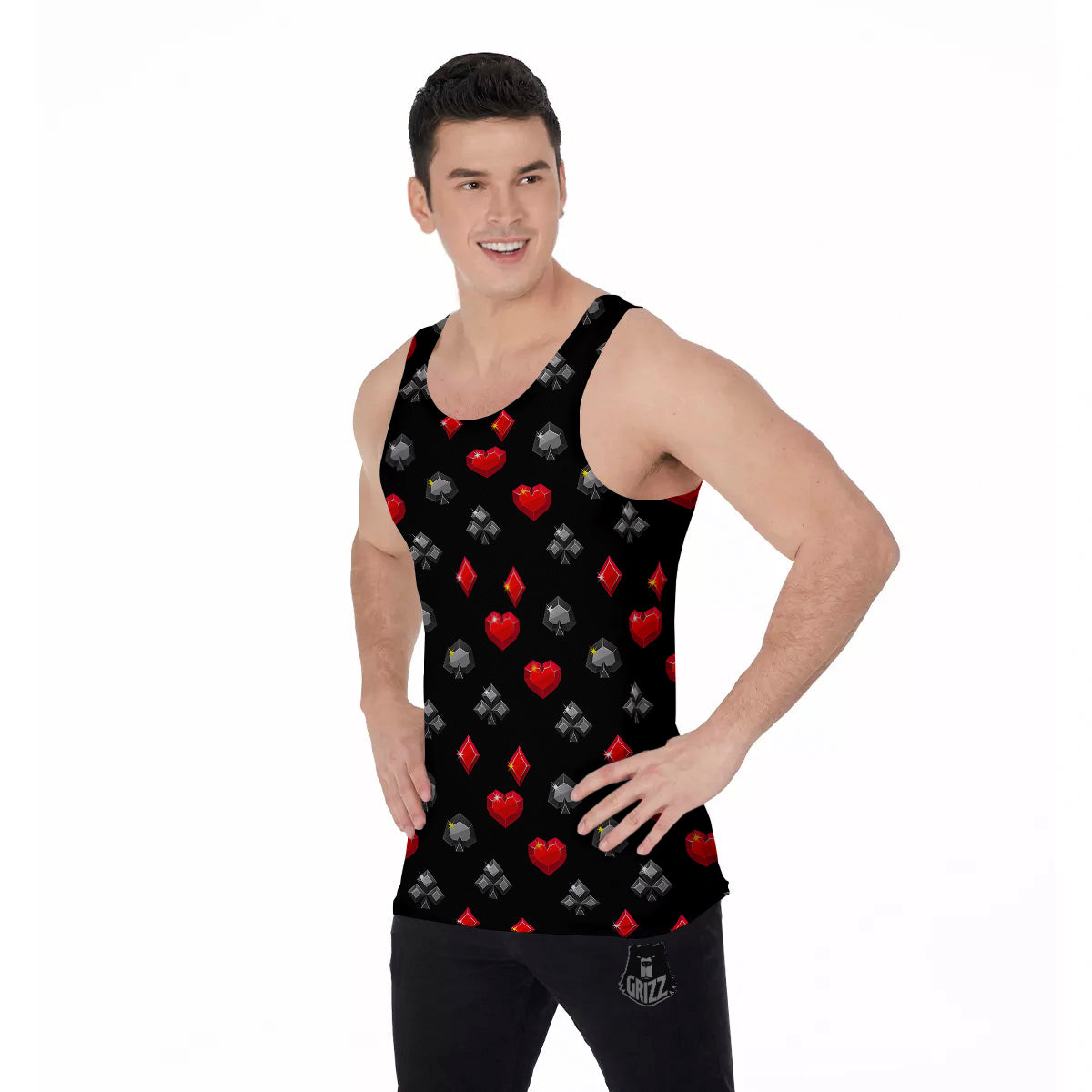 Casino Card Suits Red Black Print Pattern Men's Tank Top-grizzshop